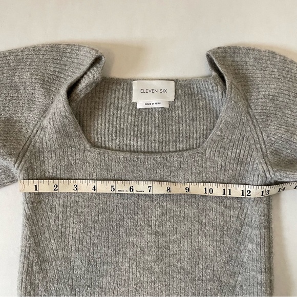 Eleven Six Alpaca Camilla Sweater S, Gray Ribbed Knit, Square Neck Long Sleeve - Picture 13 of 15